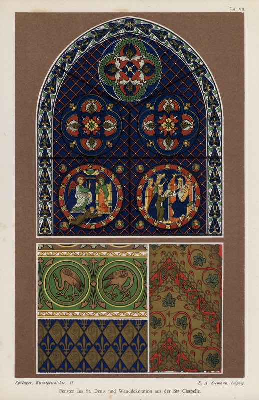 Window from the Basilica of St Denis and Wall Decoration from the Sainte-Chapelle, Paris, France by German School