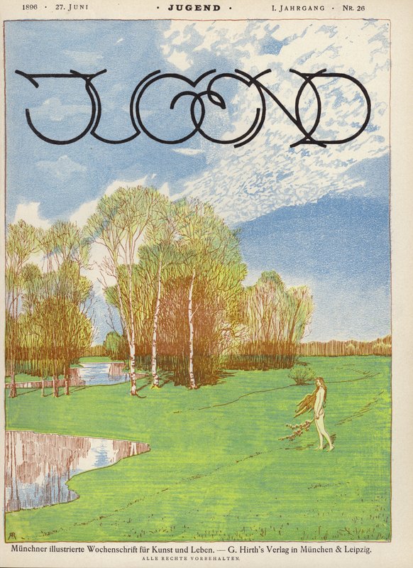 Woman Walking Beside a River by German School