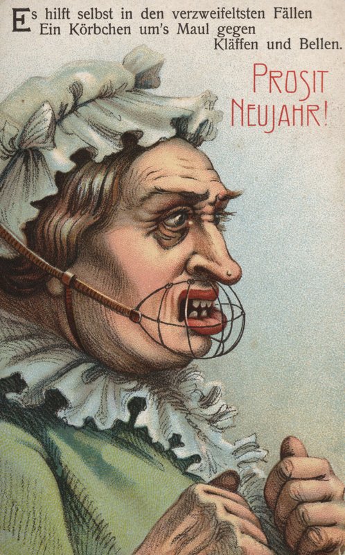 Woman with a cage around her mouth by German School