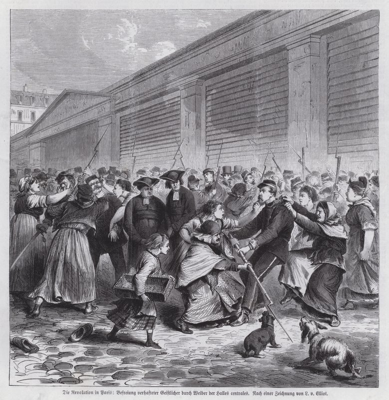 Women of the market of Les Halles freeing members of the clergy from captivity, Paris Commune by German School