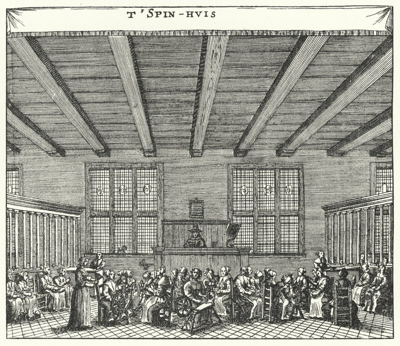 Women prisoners at the Spinhuis in Amsterdam forced to spin as a method of correction for prostitution and other crimes by German School