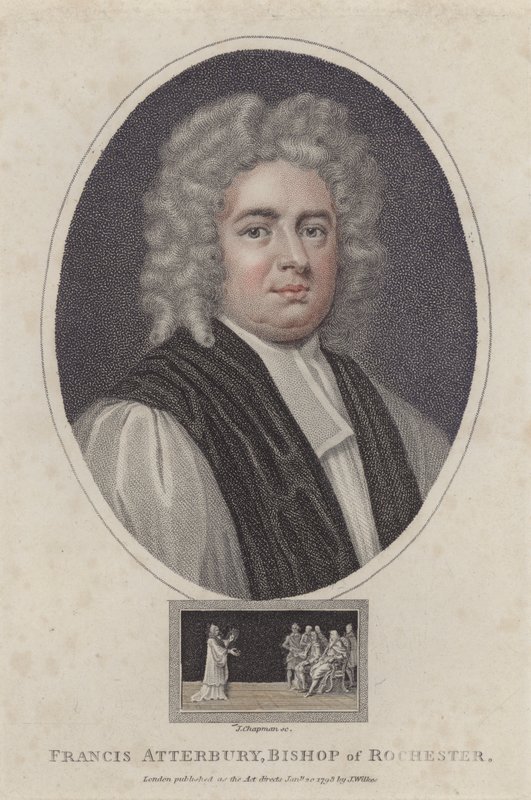 Francis Atterbury, Bishop of Rochester (coloured engraving) by Godfrey (after) Kneller