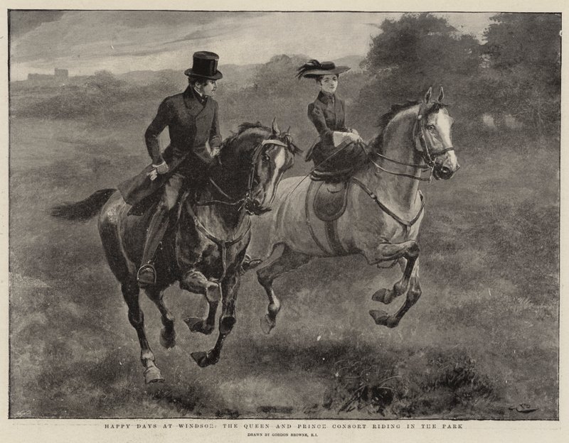 Happy Days at Windsor, the Queen and Prince Consort riding in the Park by Gordon Frederick Browne