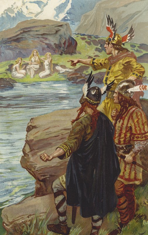 They saw on the margin of the lake, three maidens sitting and spinning flax by Gordon Frederick Browne