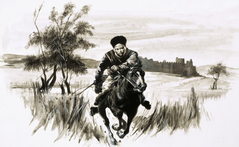 Friar John upon a fiery Mongolian horse by Graham Coton