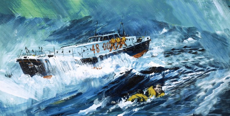 Lifeboat rescuing a man in the Sea by Graham Coton