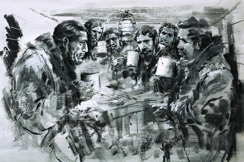 Roald Amundsen and his companions celebrating Christmas by Graham Coton