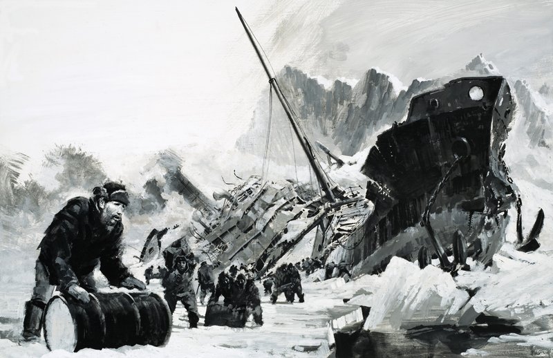 Unidentified shipwreck on an icy glacier by Graham Coton