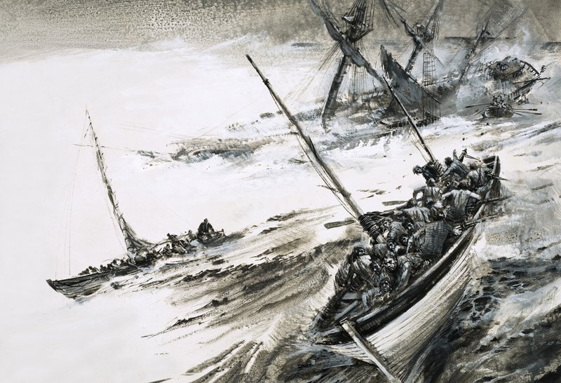 Unidentified Shipwreck with Lifeboats Escaping into Stormy Seas by Graham Coton