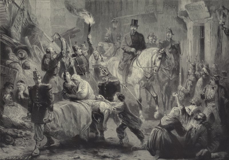 Louis Napoleon visiting the Paris barricades on horseback on the night of 3 December 1851 by Gustav Bartsch