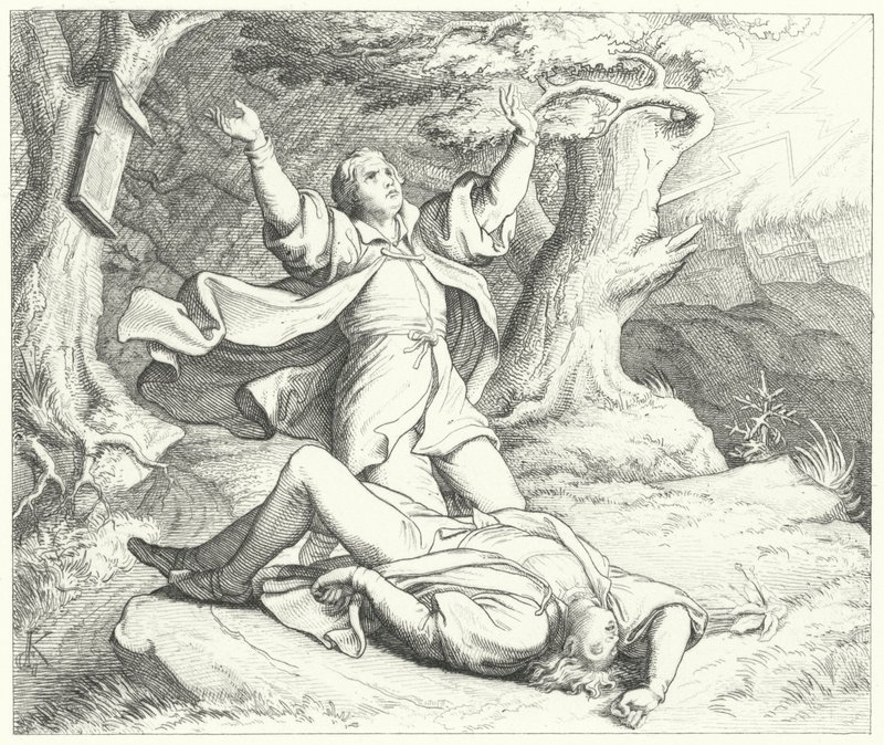 Alexis, Friend of Martin Luther, After He is Struck by Lightning During Their Travels, 1505 by Gustav Ferdinand Leopold Konig