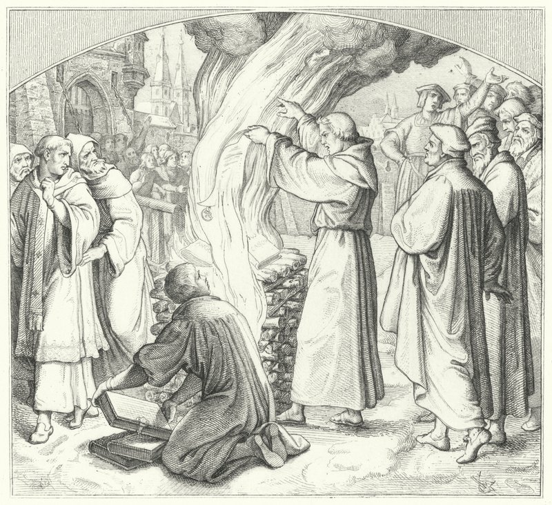 Martin Luther burning the papal bull at Wittenberg, 1520 by Gustav Ferdinand Leopold Konig