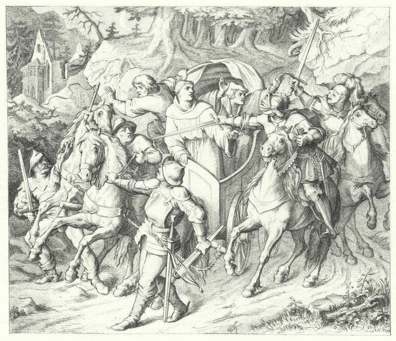 Martin Luther is abducted on his return from the Diet of Worms, 1521 by Gustav Ferdinand Leopold Konig