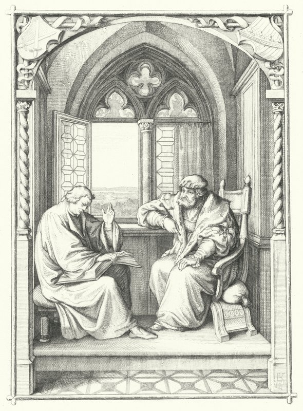 Martin Luther reads from the Bible to John, Elector of Saxony by Gustav Ferdinand Leopold Konig
