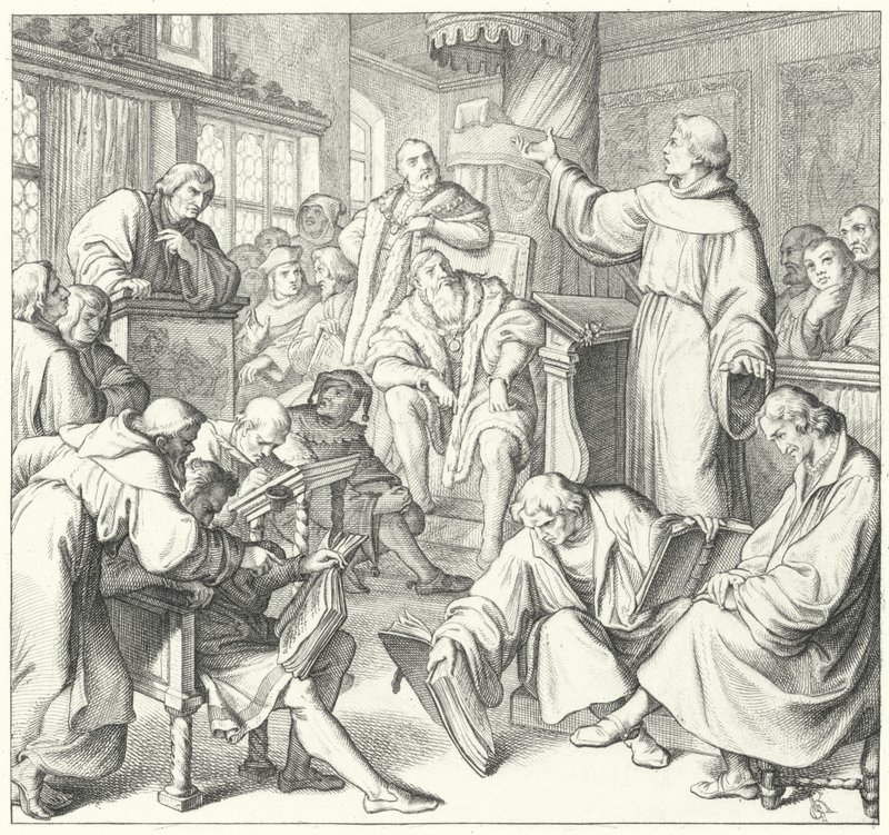 The Leipzig debate, Andreas Karlstadt, Johann Eck and Martin Luther, 1519 by Gustav Ferdinand Leopold Konig