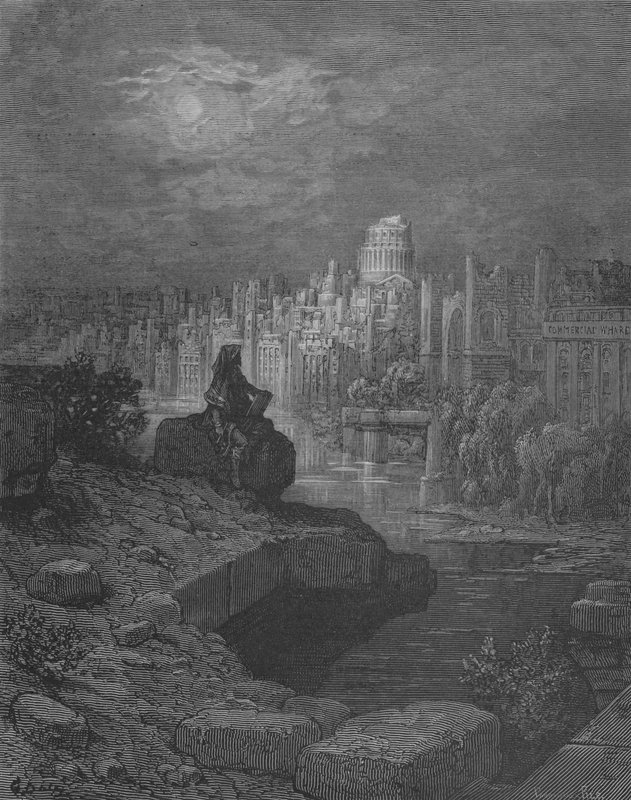 Travelers Will Sit on the Ruins, by the Banks of the Thames by Gustave after Dore
