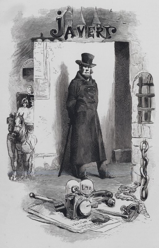 Scene from Les Miserables, by Victor Hugo: Javert, the detective by Gustave (after) Brion