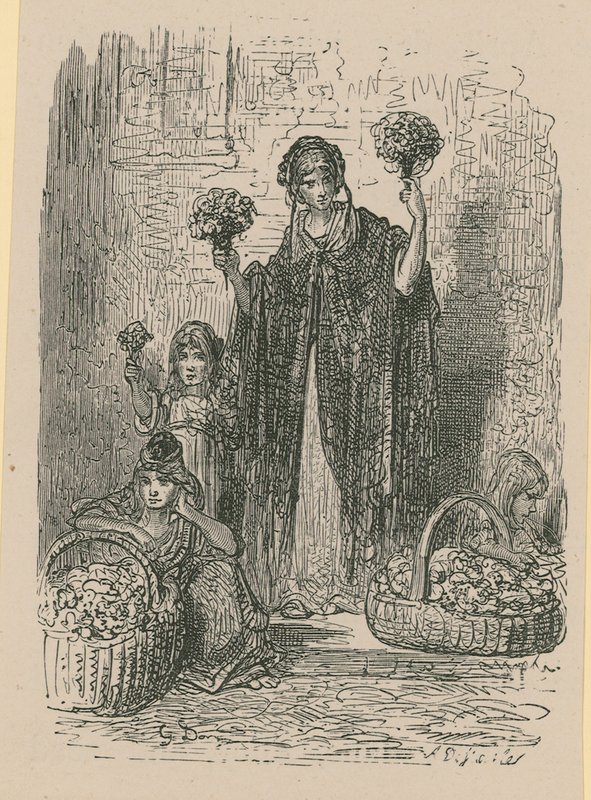 A Group of Young Women Selling Flowers from Baskets by Gustave Dore