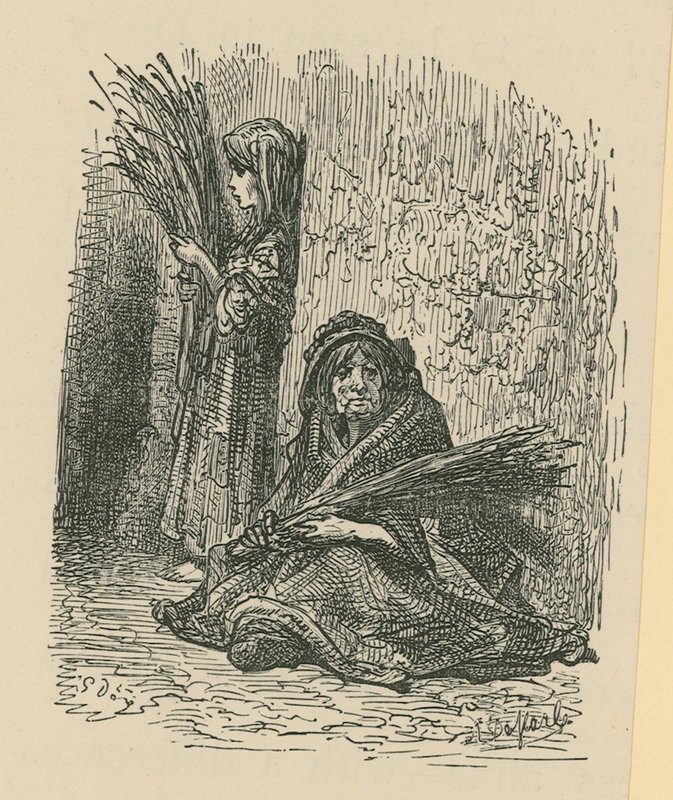 A Woman and a Young Girl Selling Dry Flowers by Gustave Dore