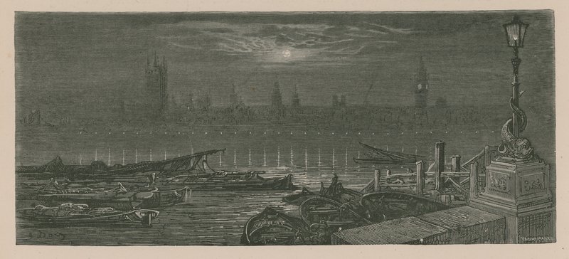 Boats Moored on the Thames by Gustave Dore
