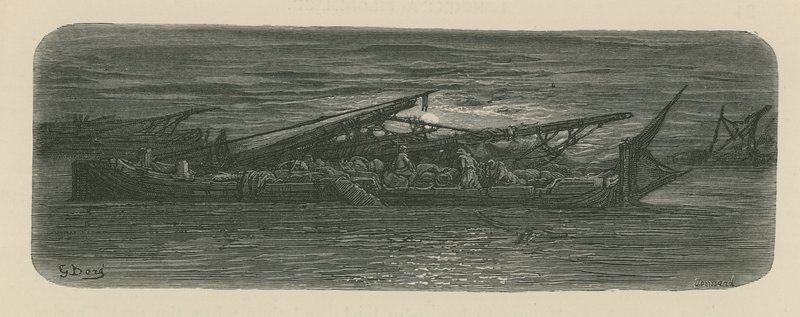 People on the deck of a boat on the Thames by Gustave Dore