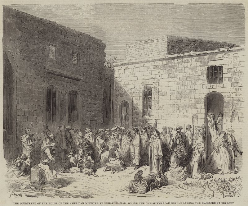 The Courtyard of the House of the American Minister at Deir-el-Kamar, where the Christians Took Refuge by Gustave Dore