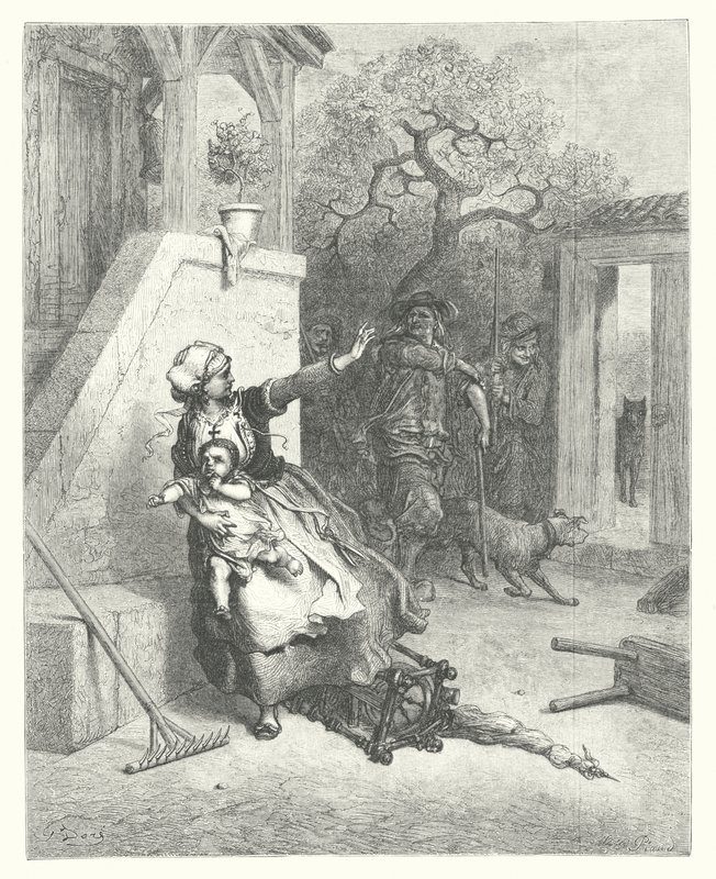 The Fables of La Fontaine: The Wolf, the Mother, and the Child by Gustave Dore