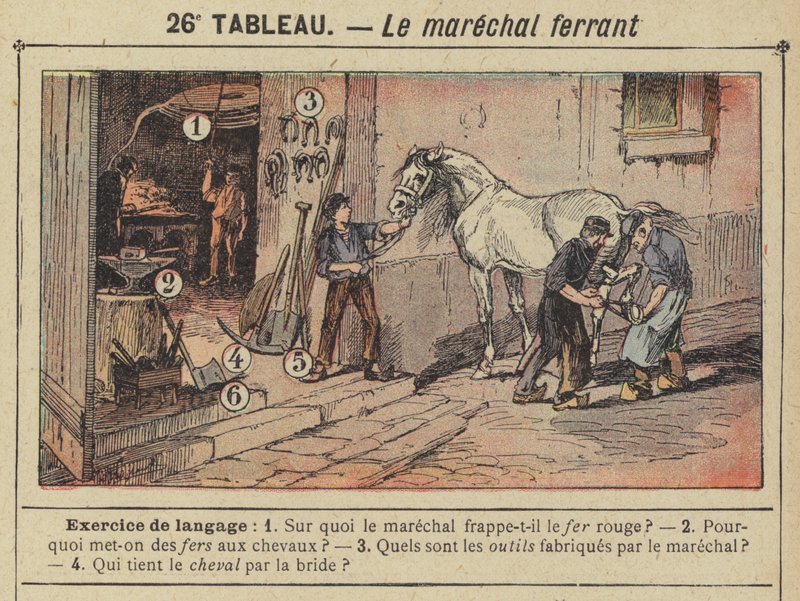 The Blacksmith (colour litho) by Gustave Fraipont