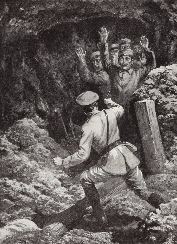 Lieutenant Morland making prisoners of eighteen Germans in a mine at Givenchy, France, May 1915 by H. Ripperger