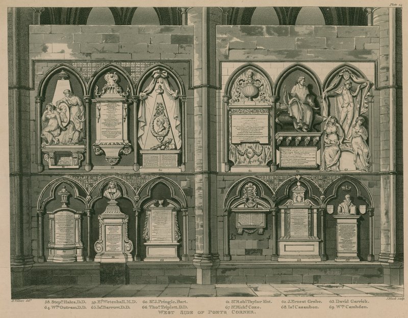 West Side of Poets Corner, Westminster Abbey, London by H. Villiers
