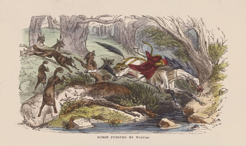 Horse pursued by wolves by after Hablot Knight Browne