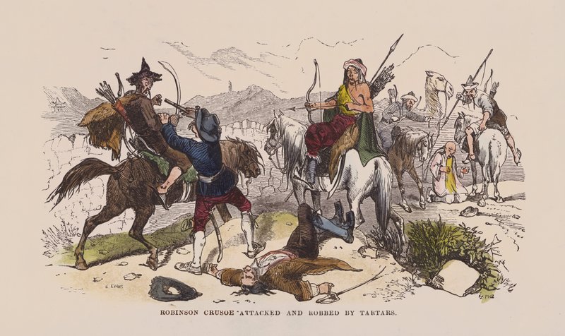 Robinson Crusoe attacked and robbed by Tartars by after Hablot Knight Browne