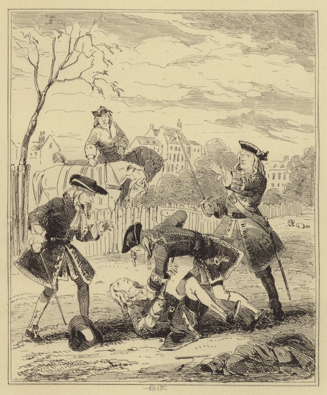 Duel Between Lord Mahon and the Duke of Hamilton by Hablot Knight Browne