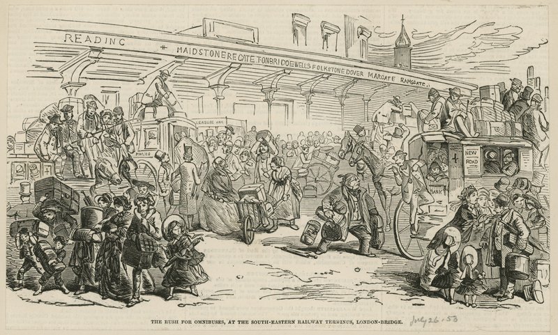The Rush for Omnibuses at the South-Eastern Railway Terminus, London Bridge by Hablot Knight Browne