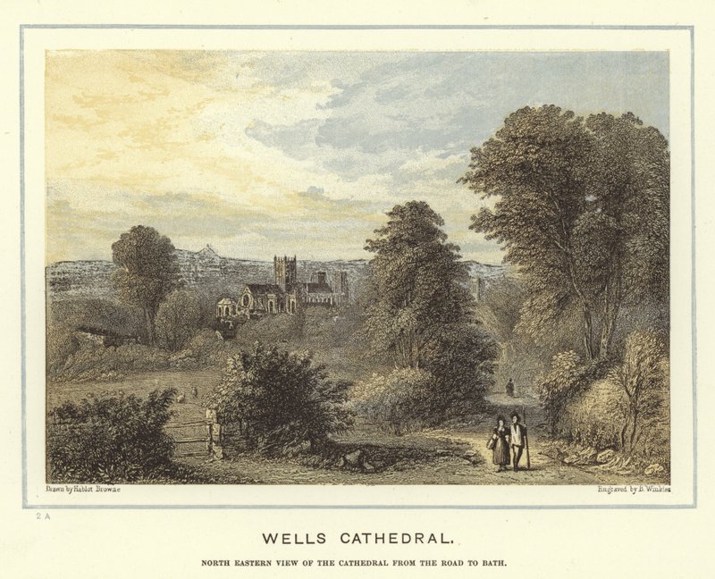 Wells Cathedral, north eastern view of the cathedral from the road to Bath by Hablot Knight Browne