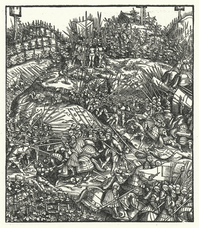 Archduke Maximilian of Austria and his army fighting the French by Hans (after) Burgkmair