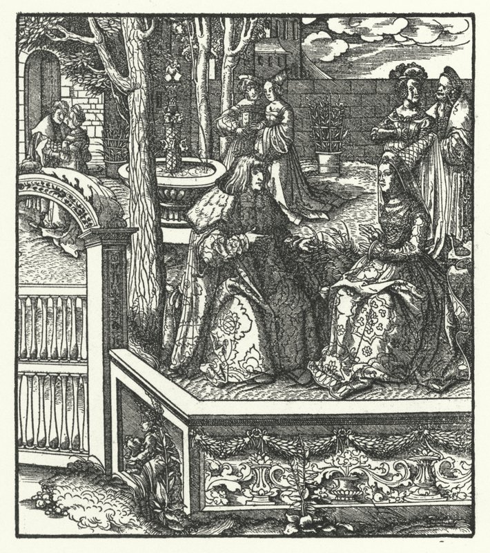 Archduke Maximilian of Austria and his wife, Mary of Burgundy, teaching each other their respective languages by Hans (after) Burgkmair