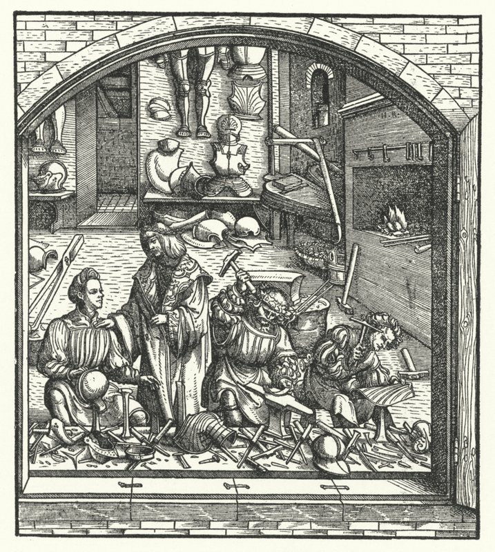 Archduke Maximilian of Austria Visiting an Armourer by Hans (after) Burgkmair