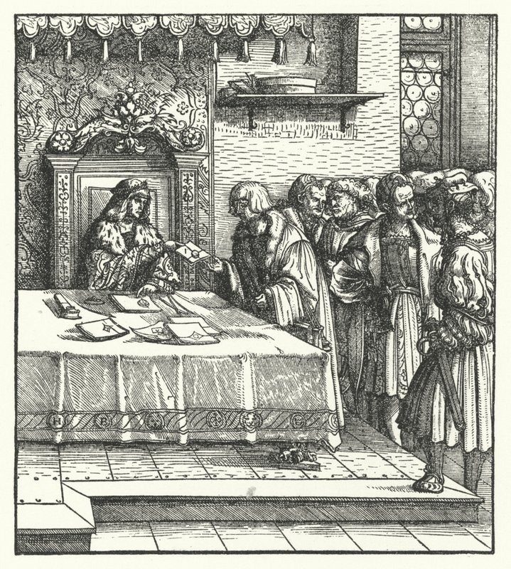 Archduke Maximilian of Austria writing letters by Hans (after) Burgkmair