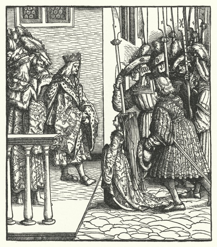 Margaret of Austria, daughter of Archduke Maximilian of Austria, delivered to the guardianship of King Louis XI of France by Hans (after) Burgkmair