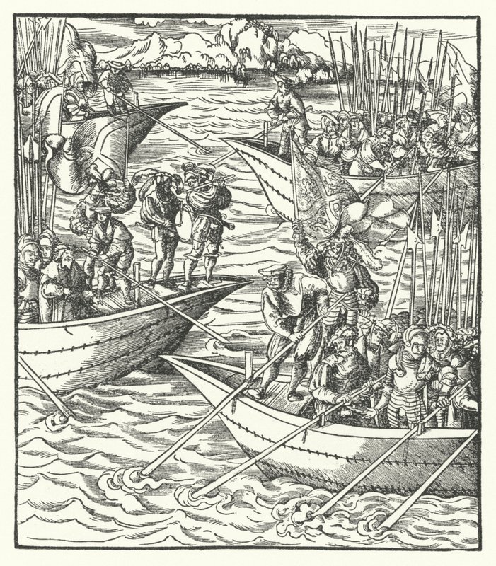 Ships Carrying German and French Soldiers off Leghorn, Italy by Hans (after) Burgkmair