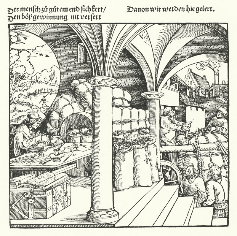 The Cautious Merchant by Hans (after) Burgkmair
