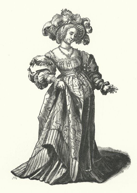Costume of a Woman of Basel (engraving) by Hans (after) Holbein the Younger