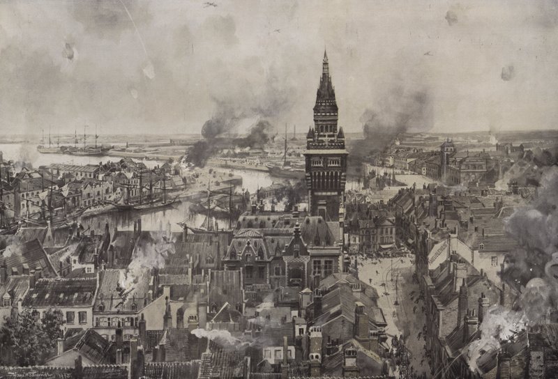 The bombardment of Dunkirk by Hans W. (after) Schmidt