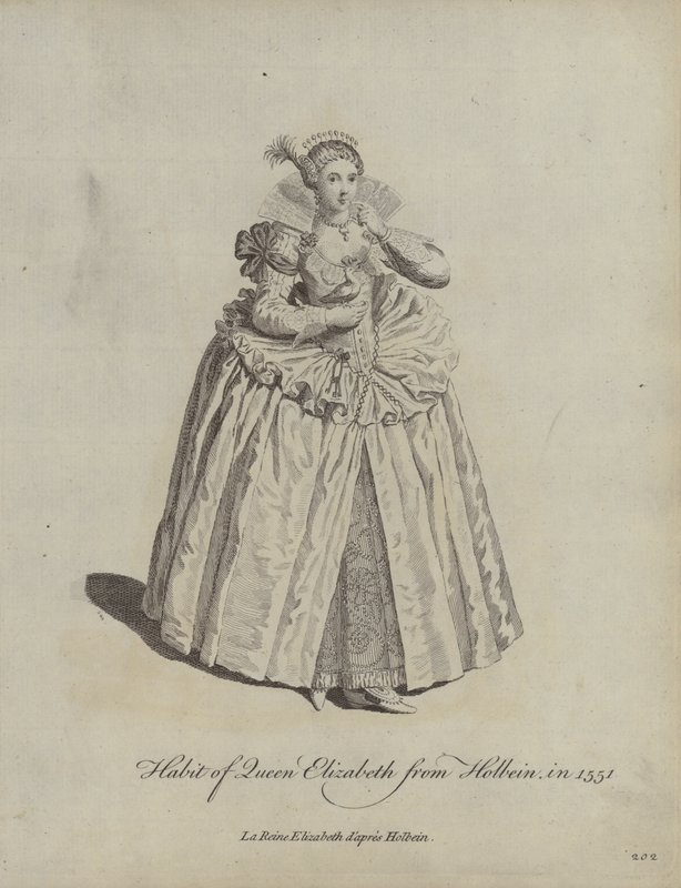Habit of Queen Elizabeth from Holbein in 1551 by Hans after Holbein the Younger