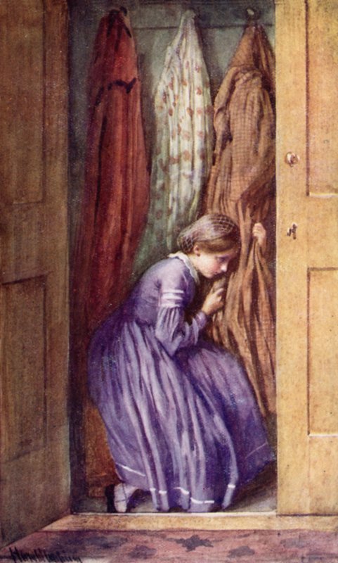 She Hid Her Face in the Folds of a Certain Dear Old Gown, and Made Her Little Moan by Harold Copping