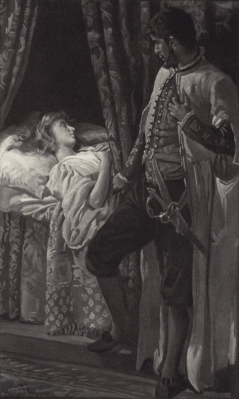 But when he saw her asleep, he thought he would not shed her blood, nor scar that white skin? by Harold Copping