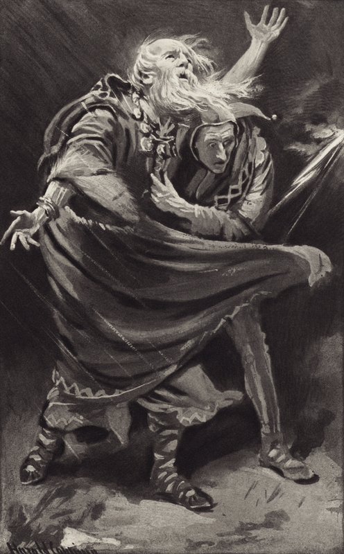 Upon a heath, exposed to the fury of the storm in a dark night, did King Lear wander out? by Harold Copping