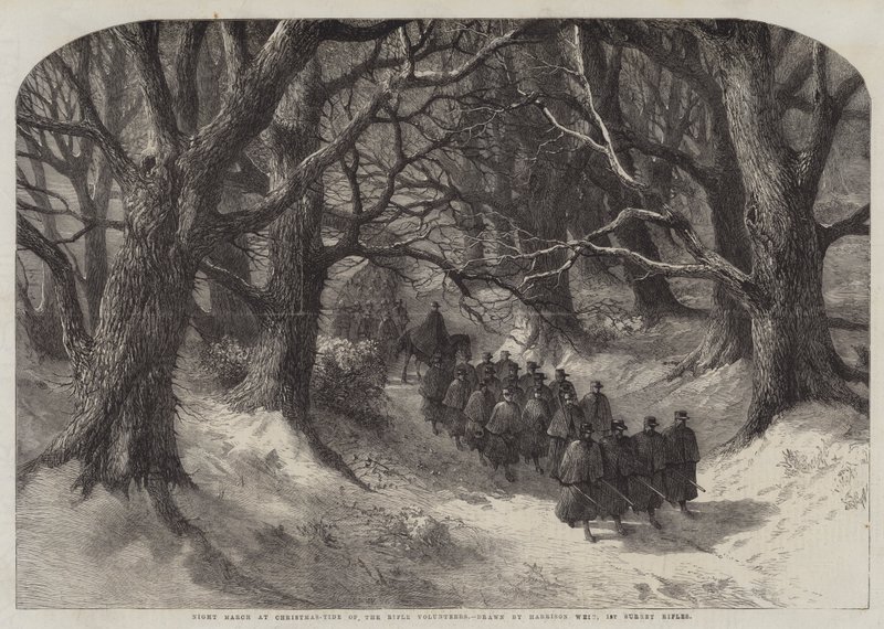 Night March at Christmas-Tide of the Rifle Volunteers, 1st Surrey Rifles by Harrison William Weir