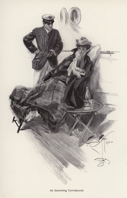 Captain on board a ship talking to a woman convalescent by Harrison Fisher